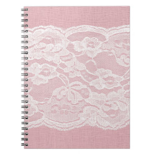 Cuaderno Lazo blanco sobre la textura de lino rosa pastel