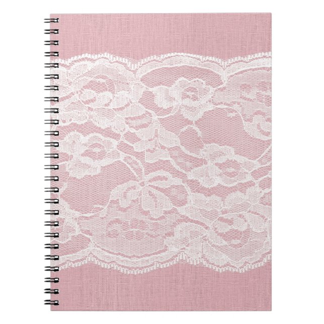 Cuaderno Lazo blanco sobre la textura de lino rosa pastel (Frente)