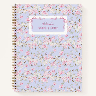 Cuaderno Lazo Coquette Rosa Azul Floral Femenino Personaliz