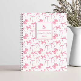 Cuaderno Lazo Coquette Rosa Estético con Nombre Personaliza