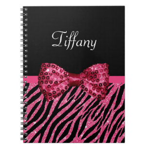 Cuaderno Lazo de cebra con brillo rosa caliente Nombre
