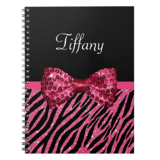 Cuaderno Lazo de cebra con brillo rosa caliente Nombre