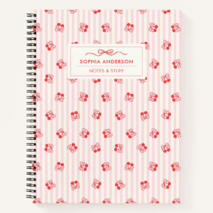 Cuaderno Lazo de Cereza Coqueta Lindo con Rayas Personaliza