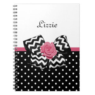 Cuaderno Lazo de Chevron Rosa con Lunares y Nombre