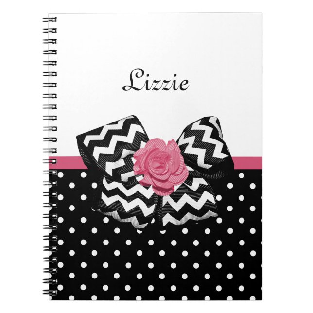 Cuaderno Lazo de Chevron Rosa con Lunares y Nombre (Frente)