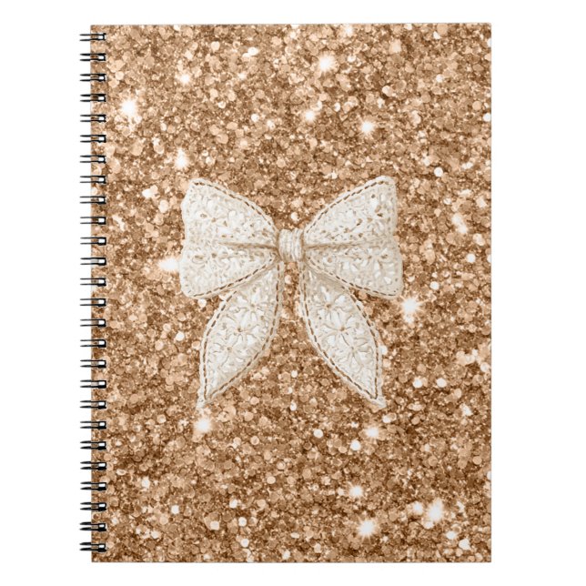Cuaderno Lazo de encaje falso de crema con brillo dorado (Frente)