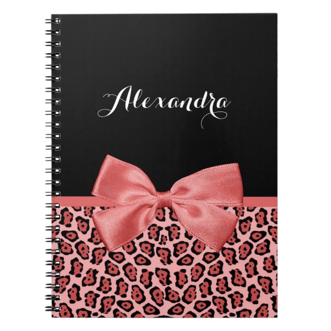 Cuaderno Lazo de leopardo rosa coral (Frente)