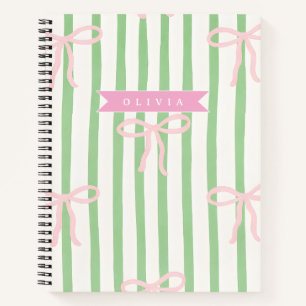 Cuaderno Lazo de Raya Verde Coquette Femenino Personalizado