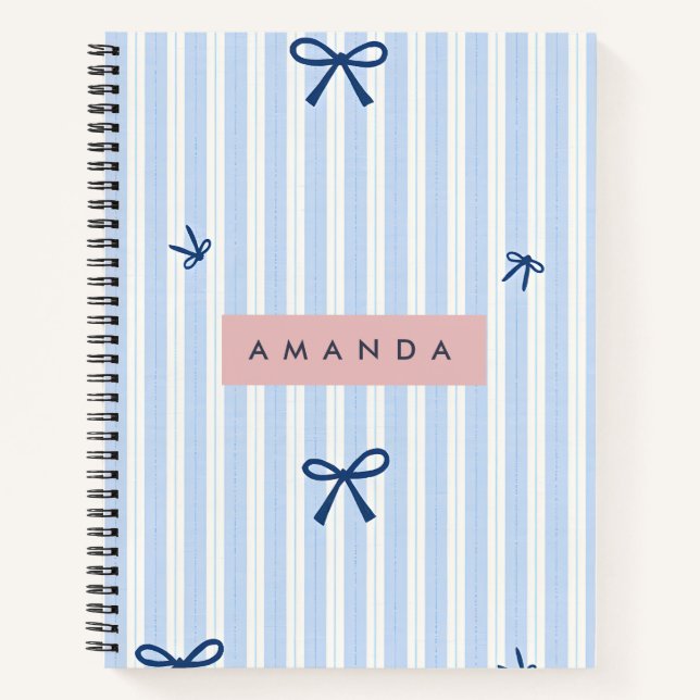 Cuaderno Lazo de rayas azul pastel clásico personalizado (Anverso)