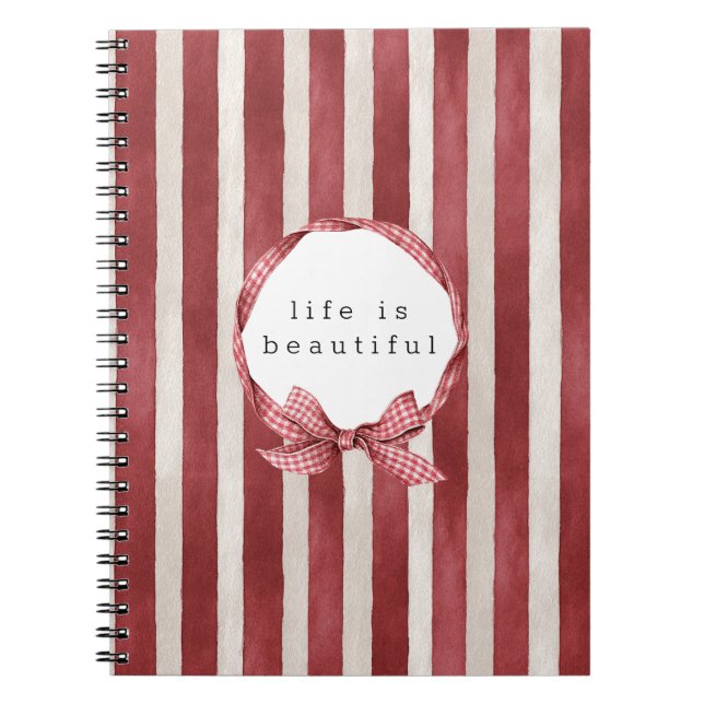 Cuaderno Lazo de Rayas de Crema Roja (Frente)