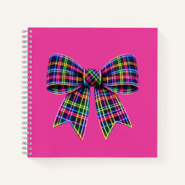 Cuaderno Lazo escocés de tartán con lazo rosa neón lindo
