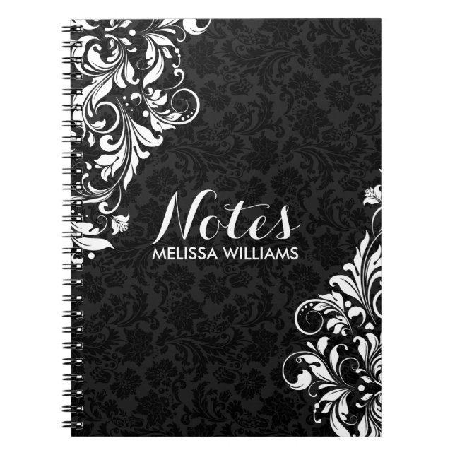 Cuaderno Lazo floral blanco y damascos negros (Frente)