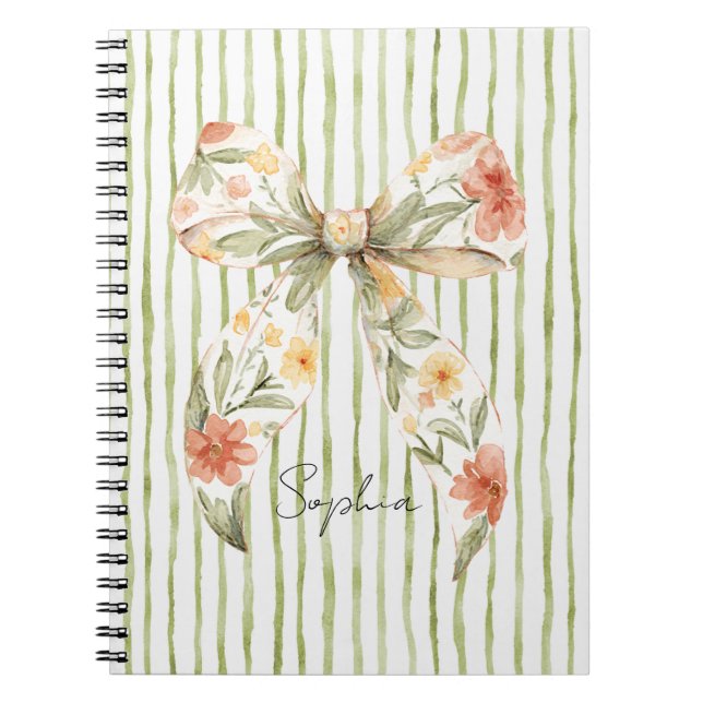 Cuaderno Lazo floral de rayas verdes (Frente)