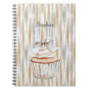 Cuaderno Lazo para Cupcake Blanco con Rayas Doradas Platead