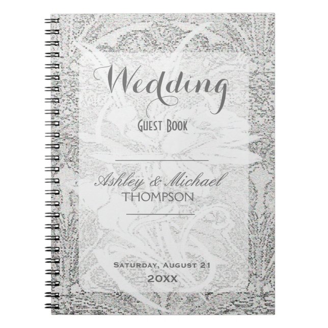 Cuaderno Lazo Purpurina blanco| Libro de invitados (Frente)
