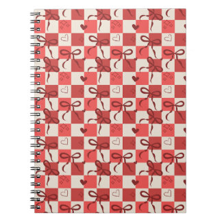 Cuaderno Lazo Rojo Adorable y Patrón de Cuadros con Corazon