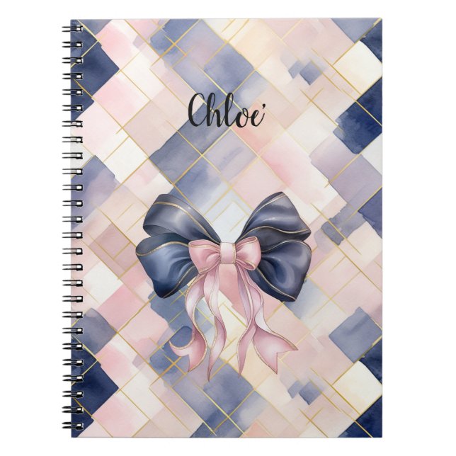 Cuaderno Lazo rosa azul francés chic (Frente)