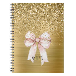 Cuaderno Lazo Rosa con Brillo Dorado
