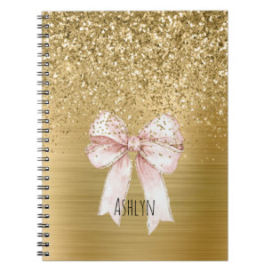 Cuaderno Lazo Rosa con Brillo Dorado