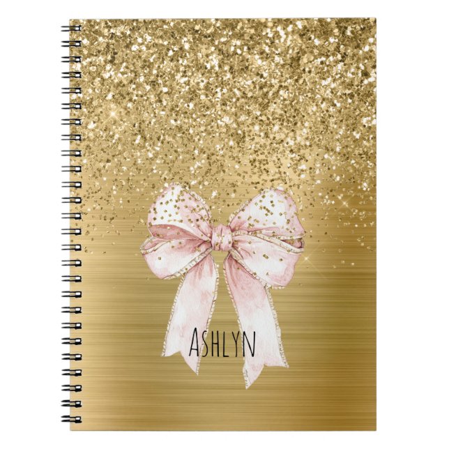 Cuaderno Lazo Rosa con Brillo Dorado (Frente)