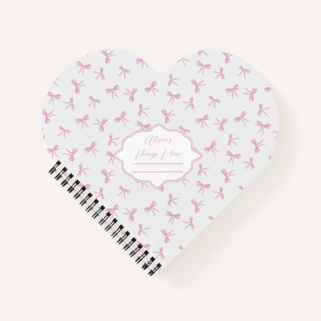 Cuaderno Lazo rosa Coquette fruncida corazón personalizado (Anverso)