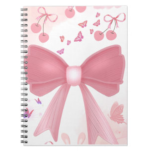 Cuaderno Lazo Rosa Coquette y Cerezas Estética en Colage –