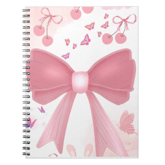 Cuaderno Lazo Rosa Coquette y Cerezas Estética en Colage –