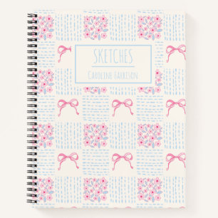 Cuaderno Lazos Coquette de Flores Rosado Azul Personalizado