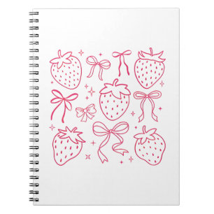 Cuaderno Lazos de fresa rosada Kawaii Coquette lindos