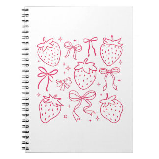 Cuaderno Lazos de fresa rosada Kawaii Coquette lindos