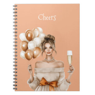 Cuaderno Lazos naranjas femeninos globos blancos de bronce