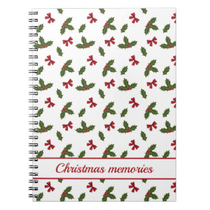 Cuaderno Lazos rojos y plantas de acebo de Navidad Patrón y