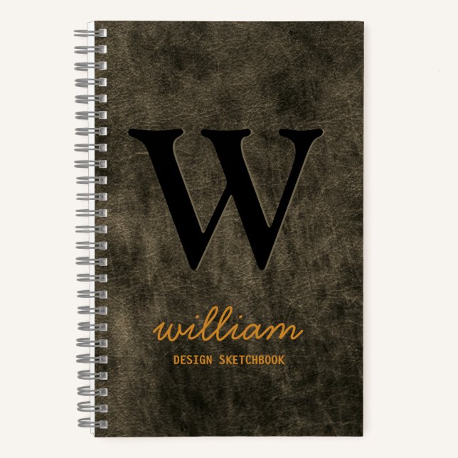 Cuaderno Leather Monogram black gold script name (Anverso)