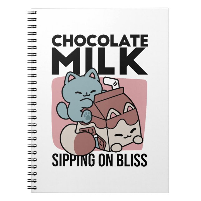 Cuaderno Leche de Chocolate Kawaii Gato – Bebida Acogedora  (Frente)