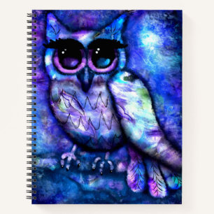 Cuaderno Lechuza abstracta caprichosa morada azul