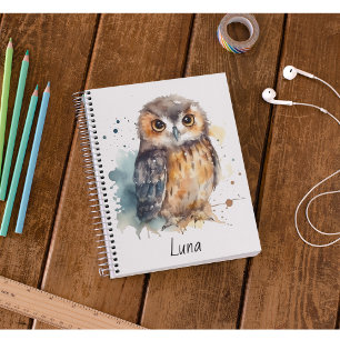Cuaderno Lechuza acuarela, personalizado