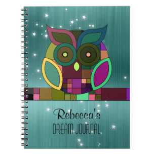 Cuaderno Lechuza azteca tribal en Verde azulado (Faux) cepi