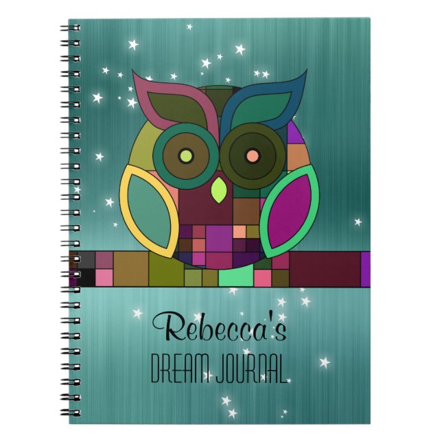 Cuaderno Lechuza azteca tribal en Verde azulado (Faux) cepi (Frente)