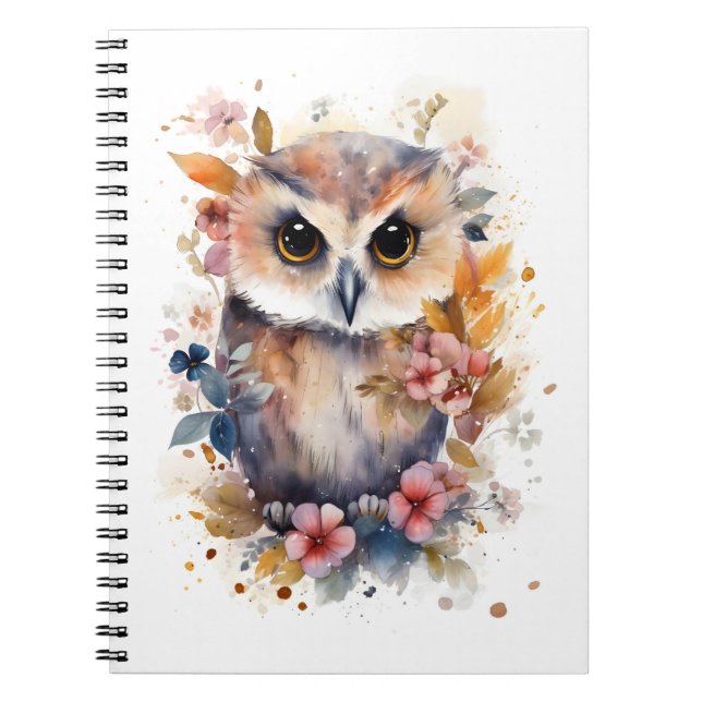 Cuaderno Lechuza con flores para la guardería (Frente)
