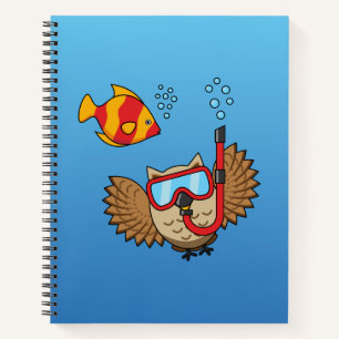Cuaderno Lechuza con máscara de buceo y pescado tropical