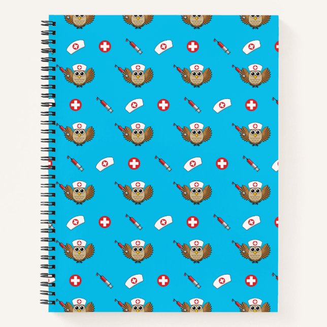 Cuaderno Lechuza de enfermera con Personalizado de jeringas (Anverso)