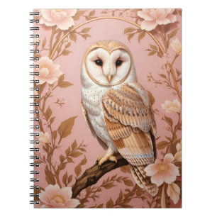 Cuaderno Lechuza de granero elegante floral rosa y dorado
