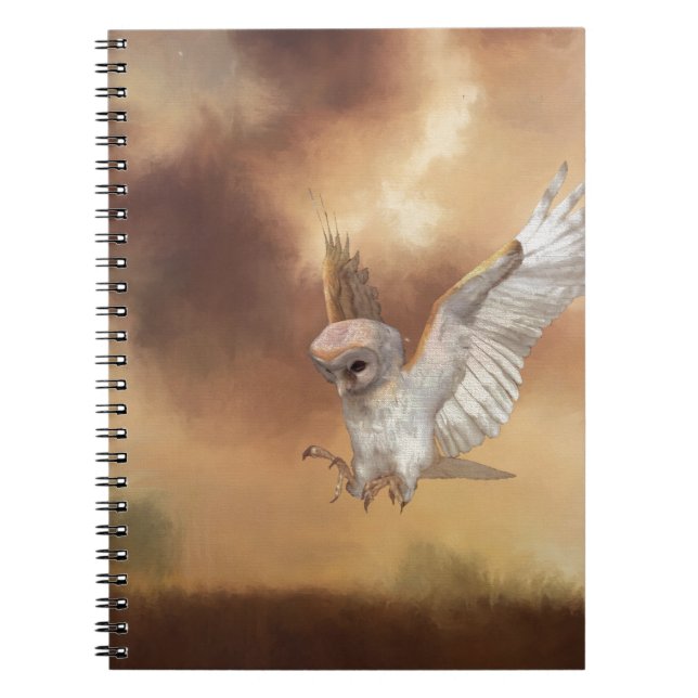 Cuaderno Lechuza de granero en pintura digital de vuelo (Frente)