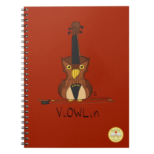 Cuaderno Lechuza de un músico de violín cute (Frente)