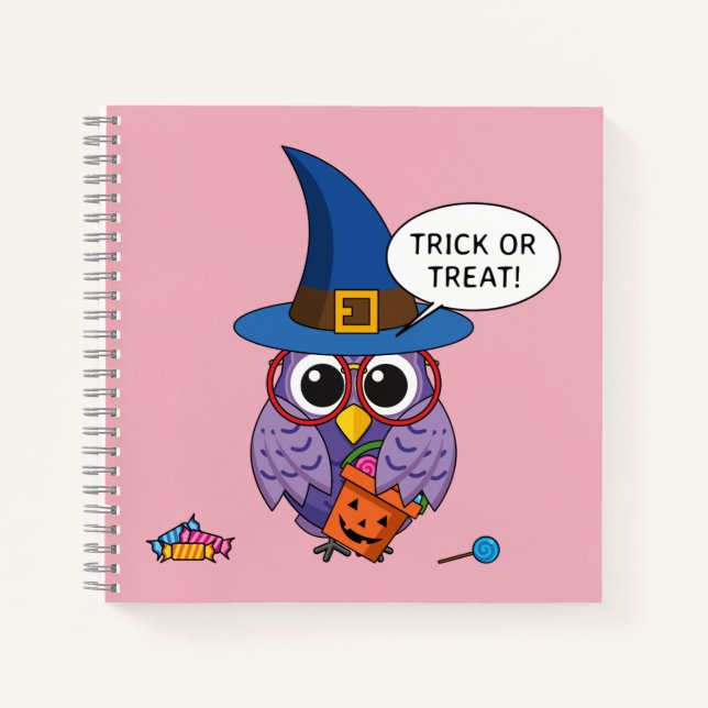 Cuaderno Lechuza del asistente del personalizado - Truco o  (Anverso)