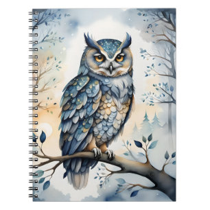 Cuaderno Lechuza majestuosa en un bosque de invierno