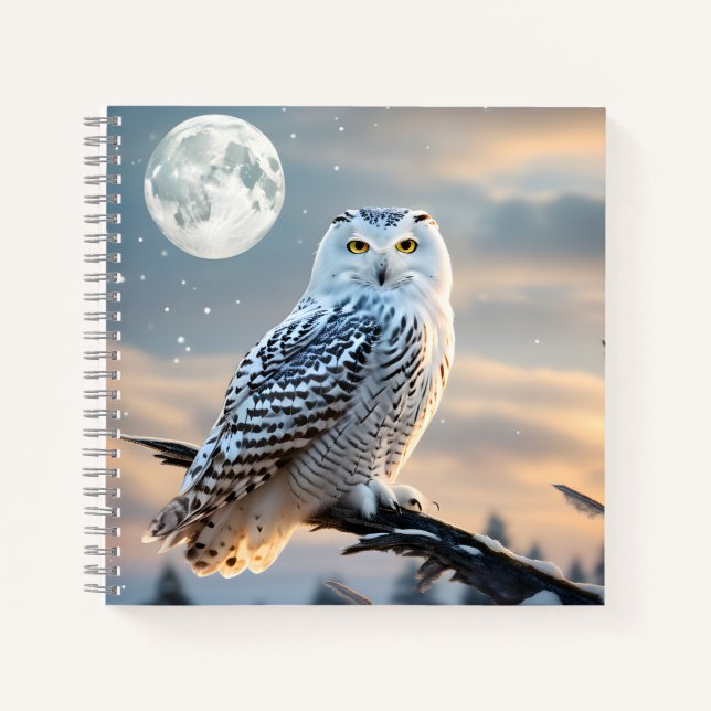 Cuaderno Lechuza nevada a la luz de la luna de invierno con (Anverso)