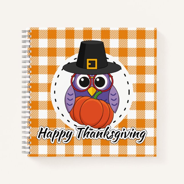Cuaderno Lechuza peregrina sobre Naranja sembrada - Feliz D (Anverso)