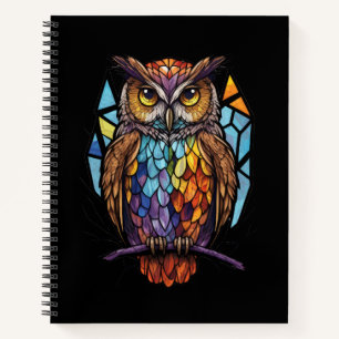 Cuaderno Lechuza Retrato Animal De Vidrio Manchado Vida Sil