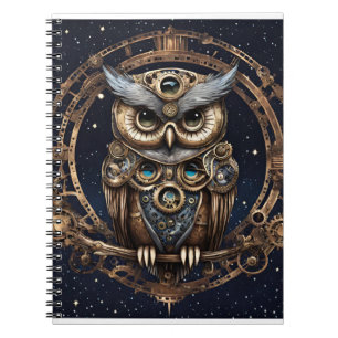 Cuaderno Lechuza Steampunk contra el cielo estrellado